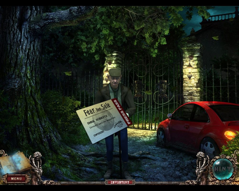 Fear for Sale: Mystery of McInroy Manor (Macintosh) screenshot: Providing the ‘Watchman’ my press pass