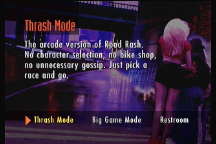 Road Rash (3DO) screenshot: Main menu. Arcade or campaign modes.