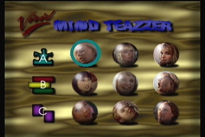 Mind Teazzer (3DO) screenshot: Main menu. Pick a gal and choose your puzzle type with A, B, or C.