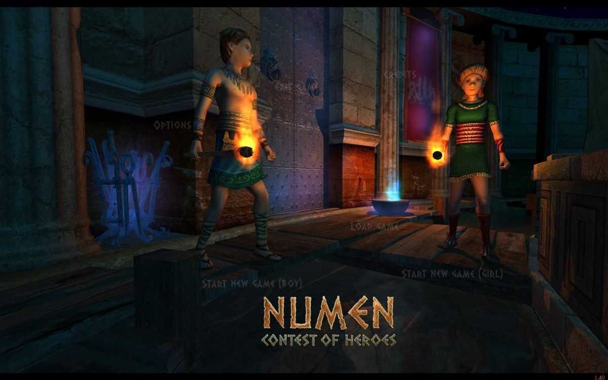 Numen: Contest of Heroes (Windows) screenshot: Main menu - here you can choose to play as either girl or boy