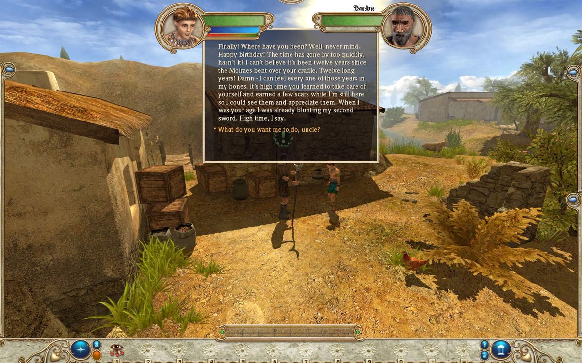 Numen: Contest of Heroes (Windows) screenshot: The game starts with the hero's uncle sending him out on adventure