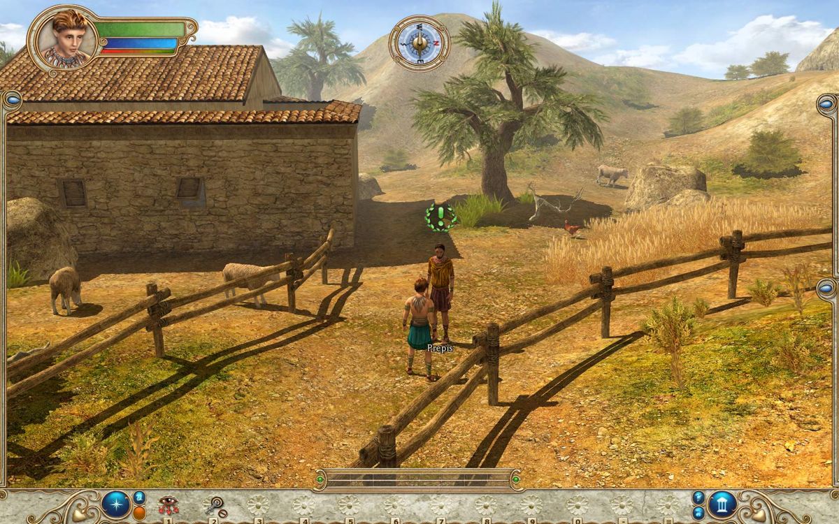 Numen: Contest of Heroes (Windows) screenshot: NPC's that can be talked to have a big exclamation mark over their heads