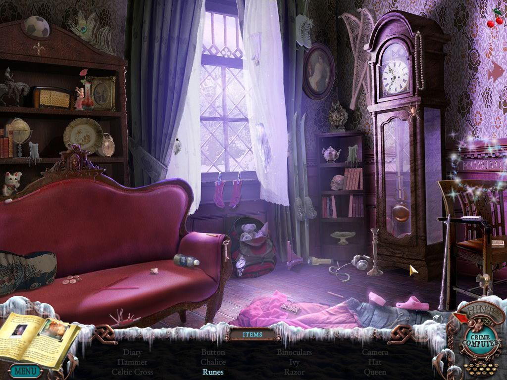 Mystery Case Files: Dire Grove (Macintosh) screenshot: House Front Window - objects using hint
