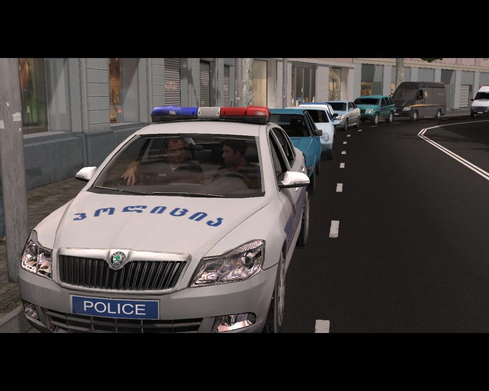 Politsia (Windows) screenshot: Police 'Skoda' is waiting on a quiet street (introduction)