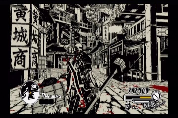 MadWorld (Wii) screenshot: Jack in Chinatown.