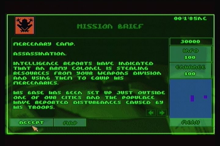 Syndicate (3DO) screenshot: Selecting a mission.