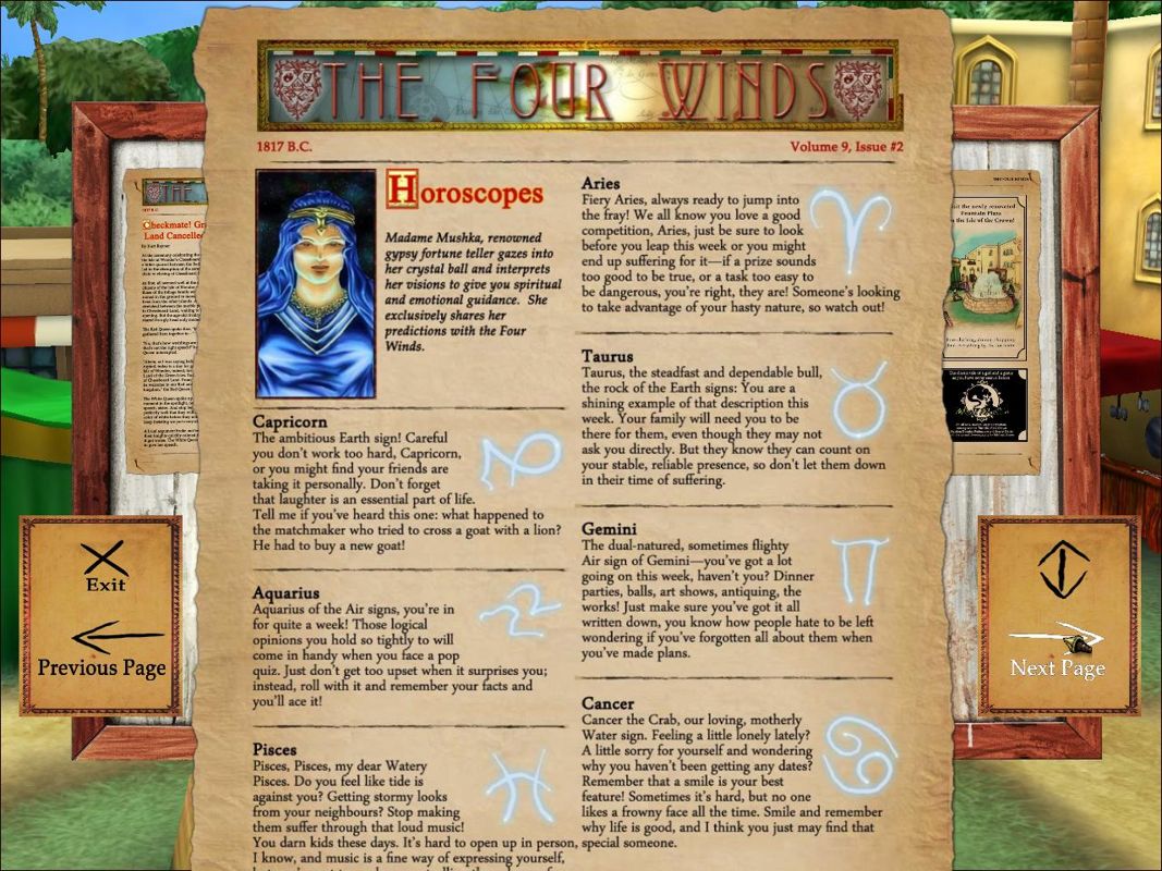 The Silver Lining: Episode Three - My Only Love Sprung from My Only Hate (Windows) screenshot: Reading about Zodiac signs