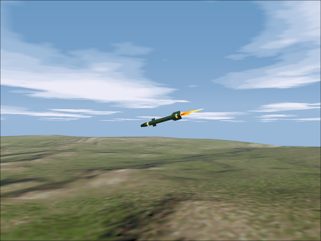 Jane's Combat Simulations: Longbow - Gold (Windows) screenshot: Hellfire missile with 3Dfx!