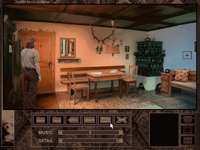 The Beast Within: A Gabriel Knight Mystery (DOS) screenshot: In the house of Hubers, those who hired your skills as a shadowhunter to track down the werewolf.