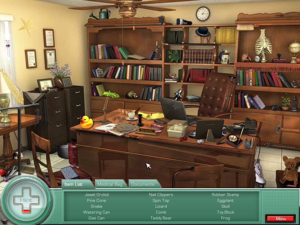 Elizabeth Find M.D.: Diagnosis Mystery (Macintosh) screenshot: Office - objects