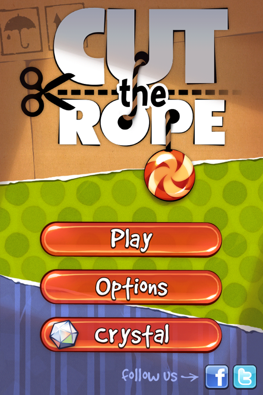 Cut the Rope (iPhone) screenshot: Title screen and main menu