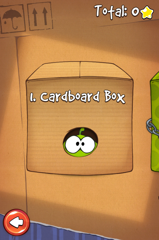 Cut the Rope (iPhone) screenshot: The cardboard box contains the first 25 levels