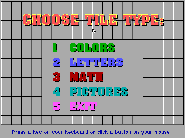 Teaching Tiles (DOS) screenshot: The game's main menu