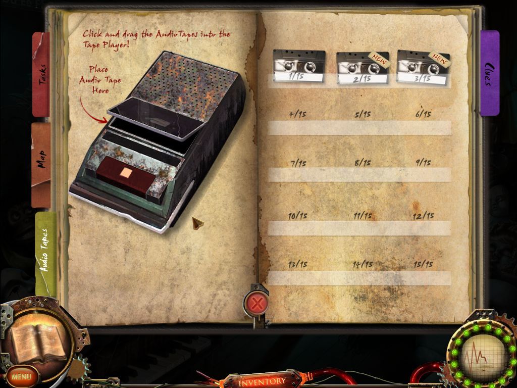 Nightfall Mysteries: Asylum Conspiracy (Macintosh) screenshot: Play found cassettes in the recorder