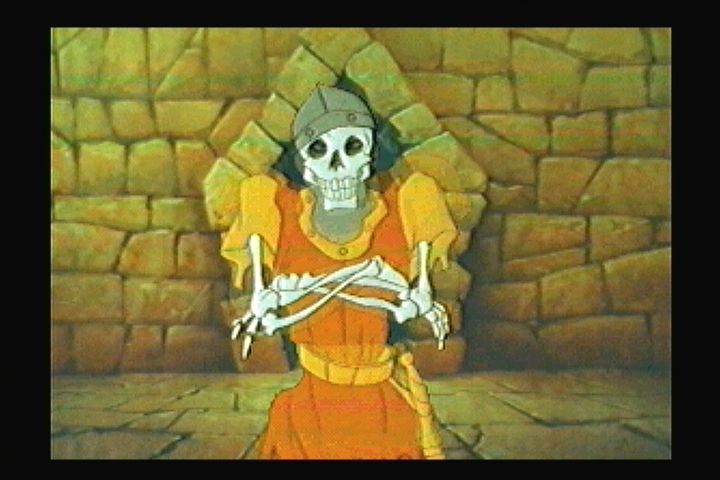 Dragon's Lair (3DO) screenshot: Death sequence. Dirk rots away almost instantly.