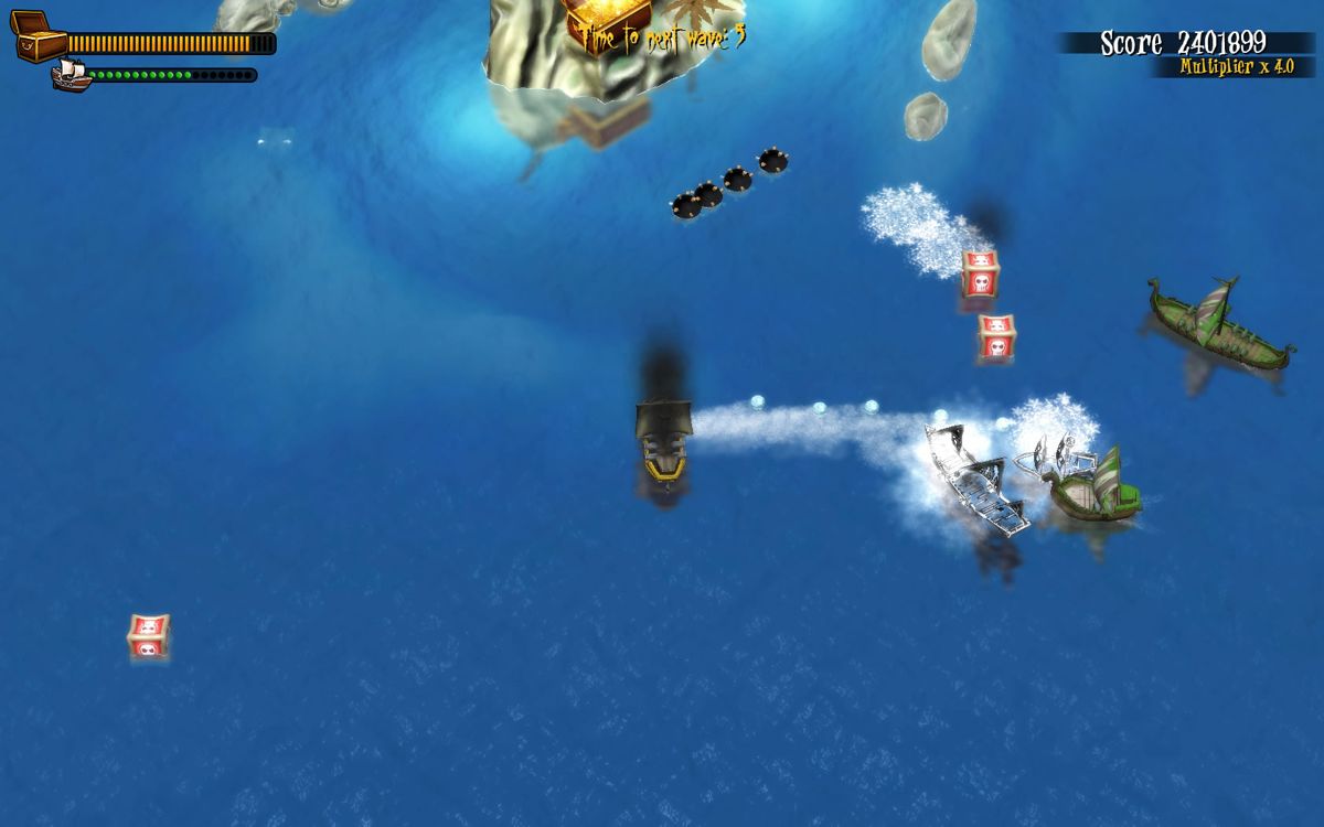 Woody Two-Legs: Attack of the Zombie Pirates (Windows) screenshot: Firing blue cannon balls with a great reach.