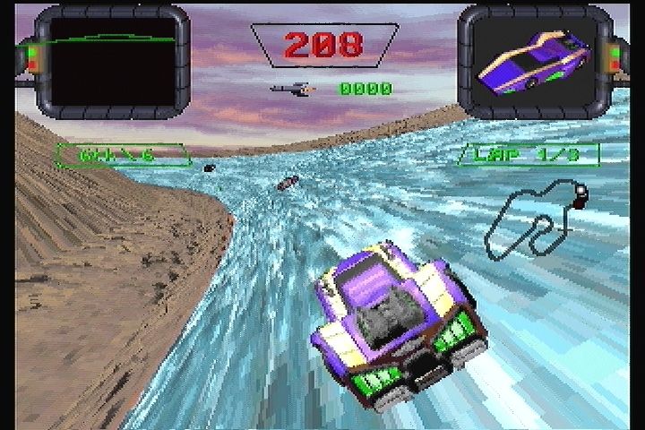Crash 'n Burn (3DO) screenshot: Ice sections affect the handling of your car.