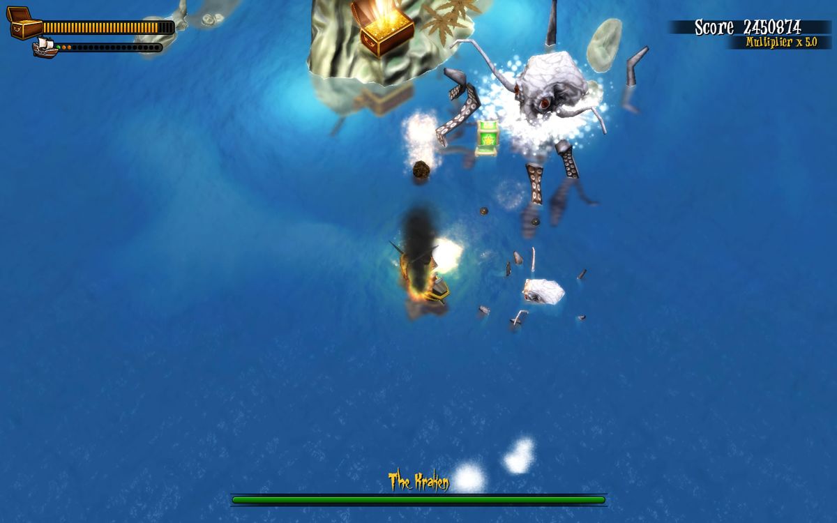 Woody Two-Legs: Attack of the Zombie Pirates (Windows) screenshot: The Kraken returns in the fourth level, with his son I presume.