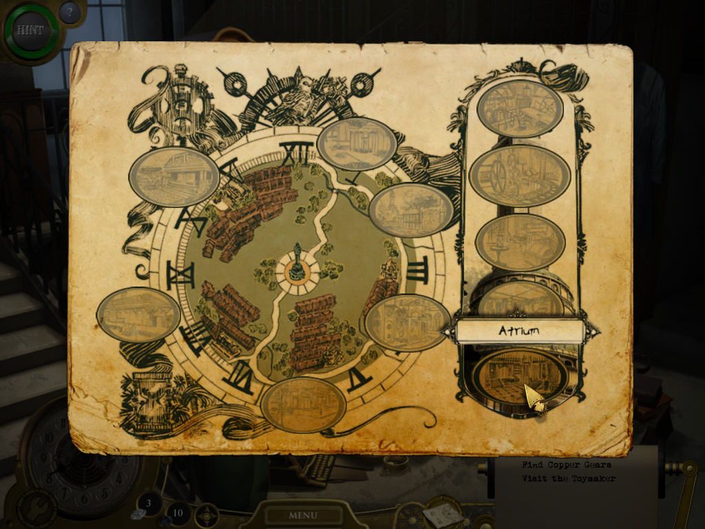 Lost in Time: The Clockwork Tower (Windows) screenshot: Locations map