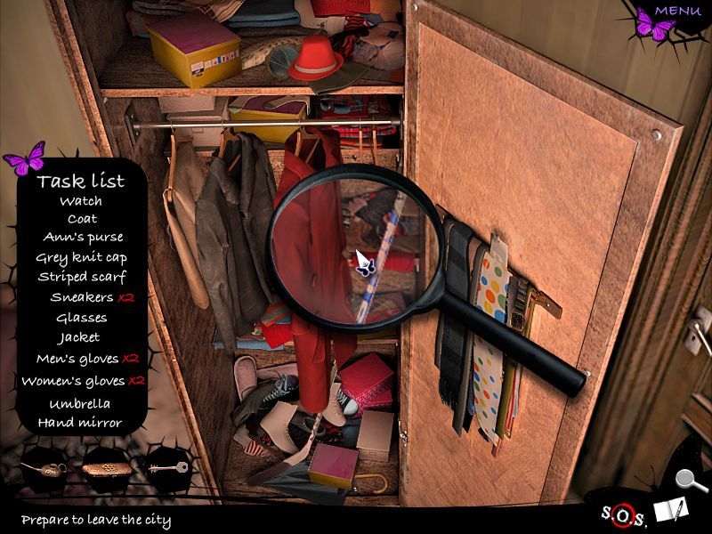 Lost in the City: Post Scriptum (Macintosh) screenshot: Closet - objects using magnifier