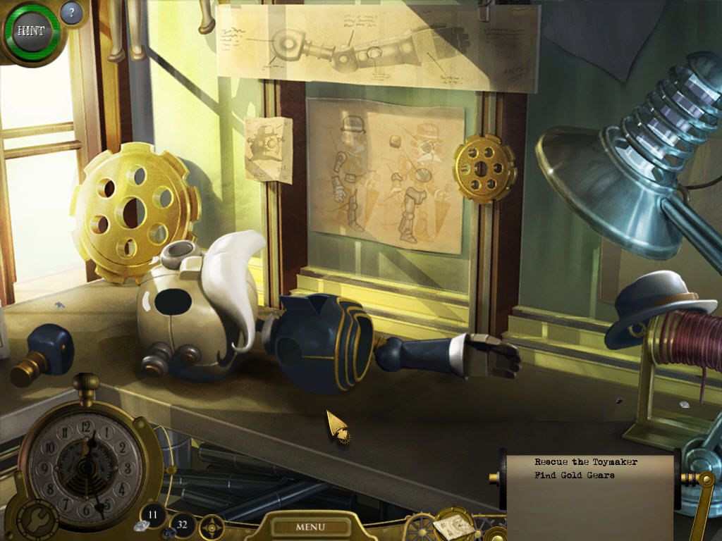 Lost in Time: The Clockwork Tower (Windows) screenshot: Repairing Otto on the workbench