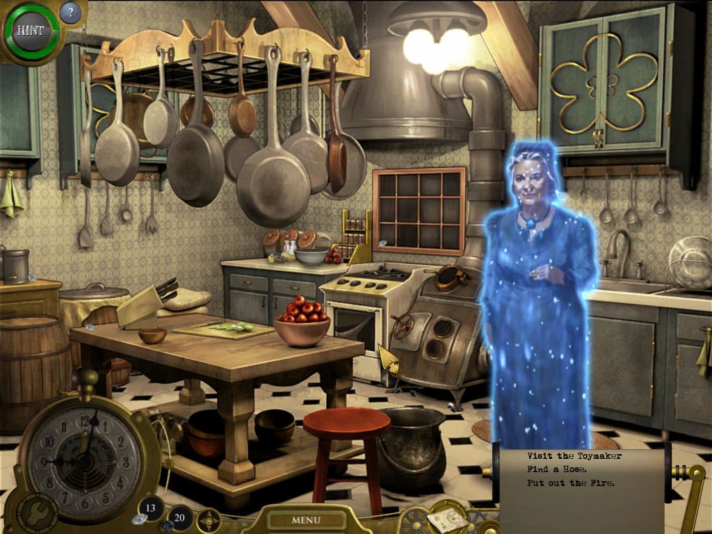 Lost in Time: The Clockwork Tower (Windows) screenshot: General Store - kitchen Eliza's mother in Time flux