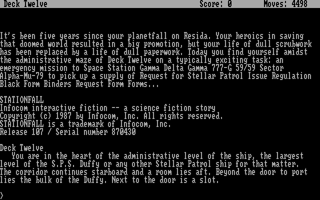 Stationfall (DOS) screenshot: opening screen