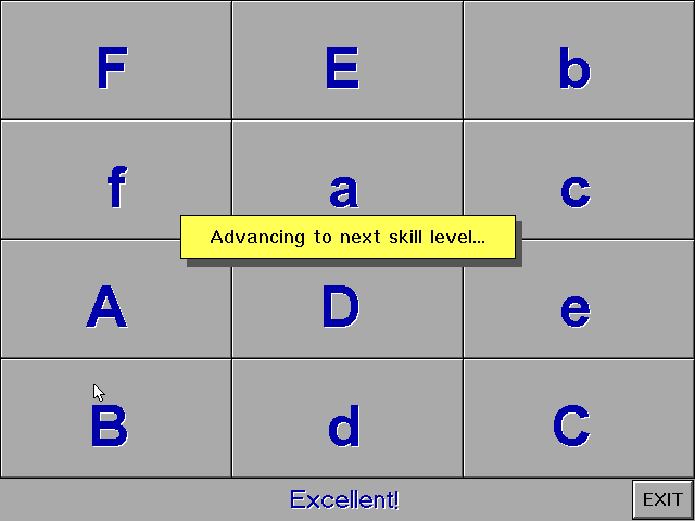 Teaching Tiles (DOS) screenshot: A Level 2 letter match game