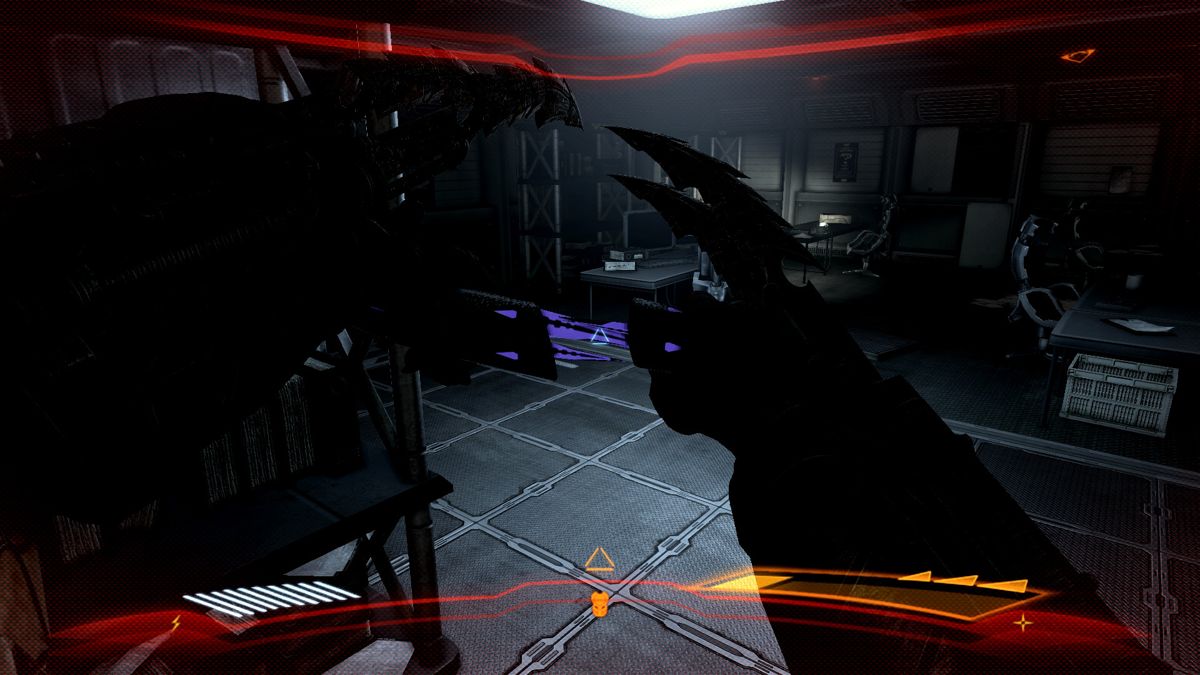 Aliens vs Predator (Windows) screenshot: After the dance I got tired, so I use those nice "needles" and shout a huge scream.