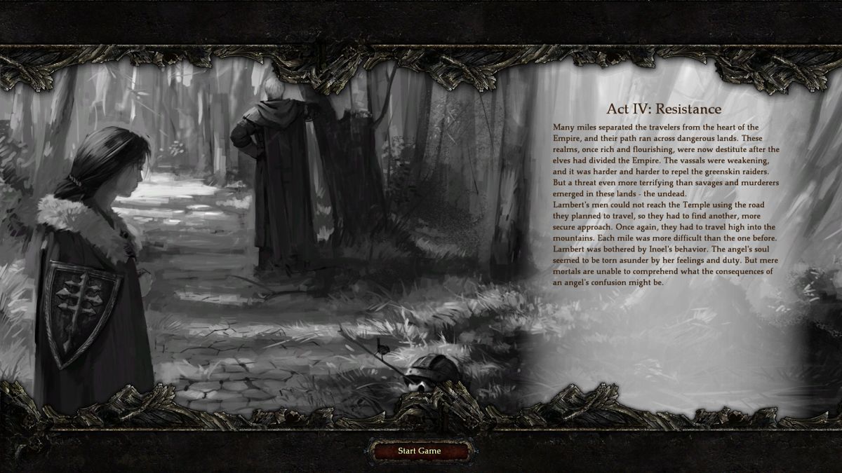 Disciples III: Renaissance (Windows) screenshot: The starting screen of the 4th level of the human campaign. This screen appears when you begin that specific level and every time you load a game from that level.
