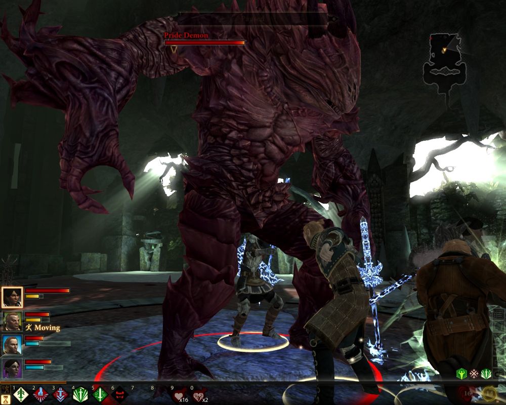 Dragon Age II (Windows) screenshot: Is this a sword stuck in your leg or are you just happy to see me?
