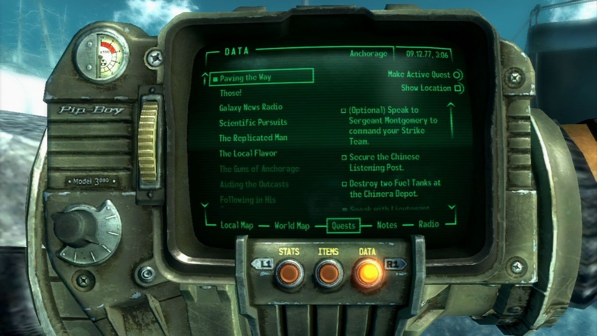 Fallout 3: Operation: Anchorage (PlayStation 3) screenshot: Mission data.