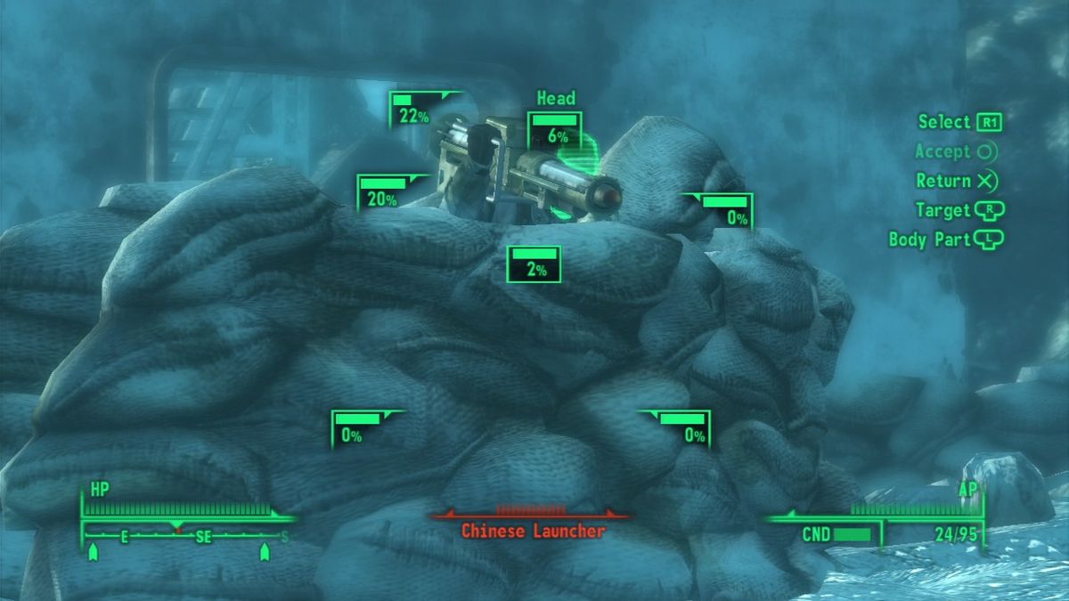 Fallout 3: Operation: Anchorage (PlayStation 3) screenshot: Even with V.A.T.S. mode it is an impossible hit.