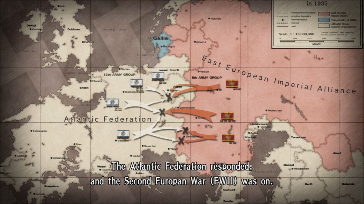 Valkyria Chronicles (PlayStation 3) screenshot: World map with a brief history of event that took place prior to the invasion of Gallia.