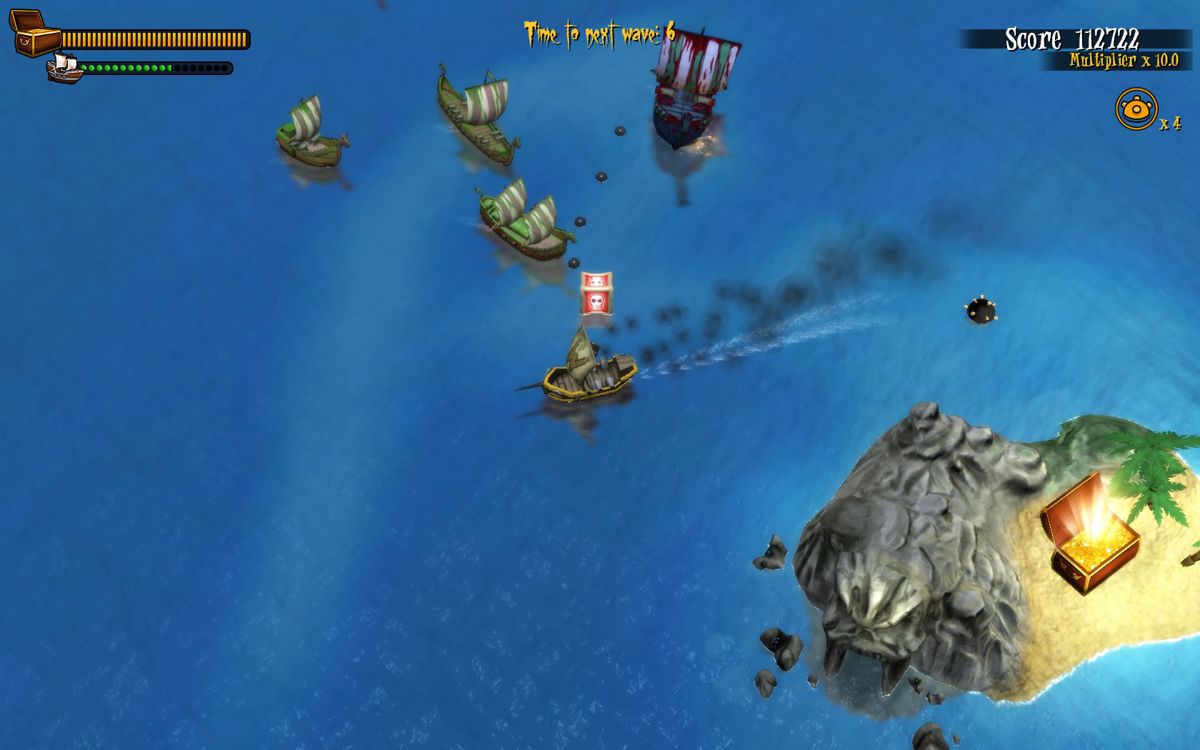 Woody Two-Legs: Attack of the Zombie Pirates (Windows) screenshot: A large attack. Don't pick up the Bad box.