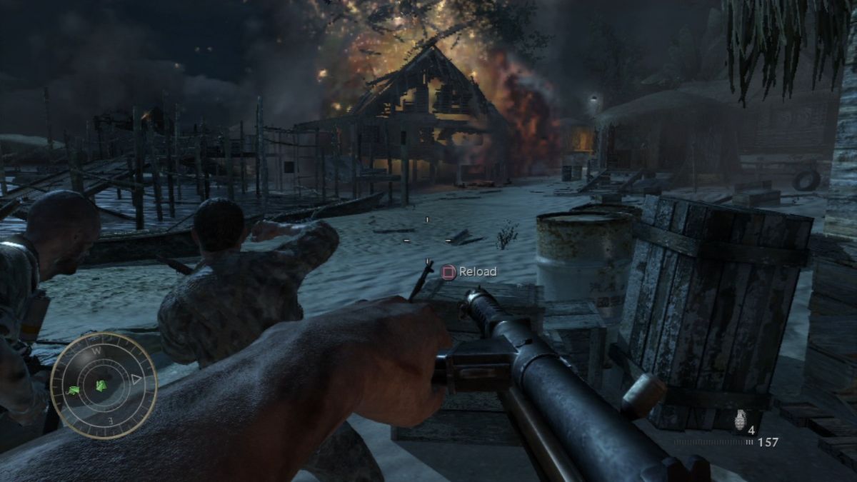 Call of Duty: World at War (PlayStation 3) screenshot: Just got rescued by your comrades... but there's no time to rest.