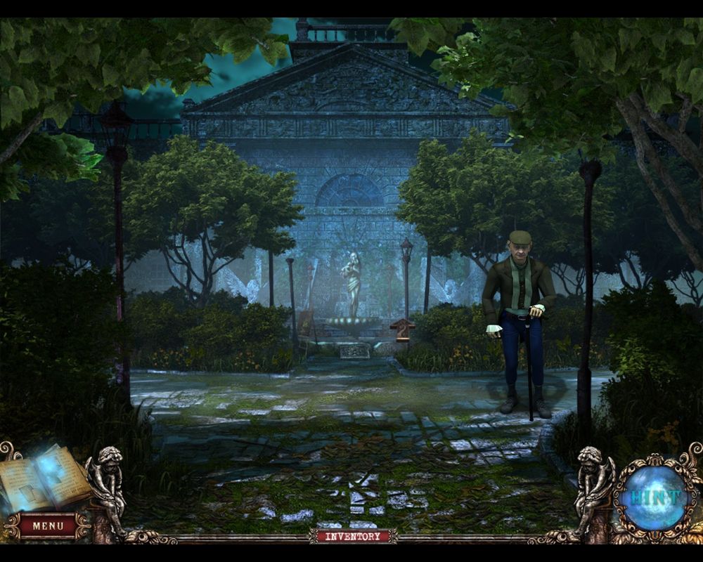 Fear for Sale: Mystery of McInroy Manor (Macintosh) screenshot: Main gate entrance with watchman keeping an eye on me