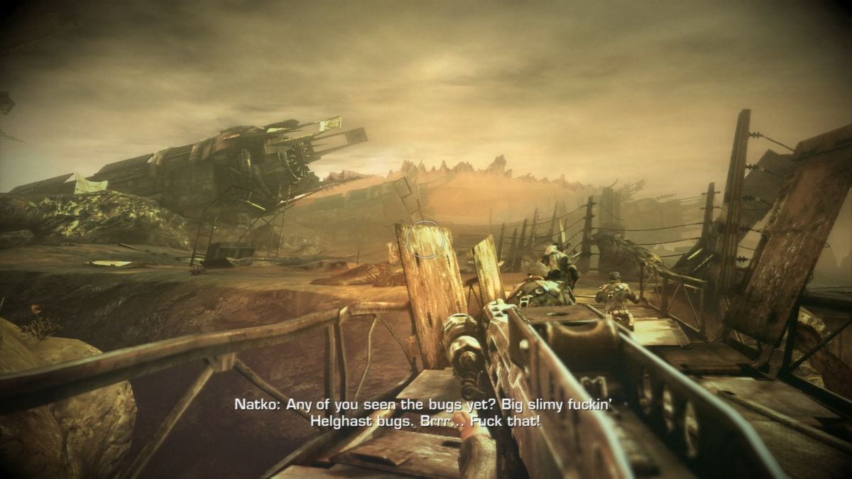 Killzone 2 (PlayStation 3) screenshot: Approaching one of the villages through the desert.