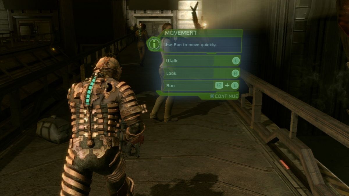 Dead Space (PlayStation 3) screenshot: As soon as the game starts, every new option will activate a help screen.