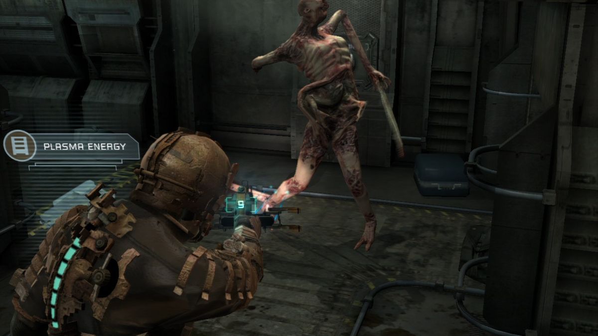 Dead Space (PlayStation 3) screenshot: Assessing weak spots... aim for the limbs!