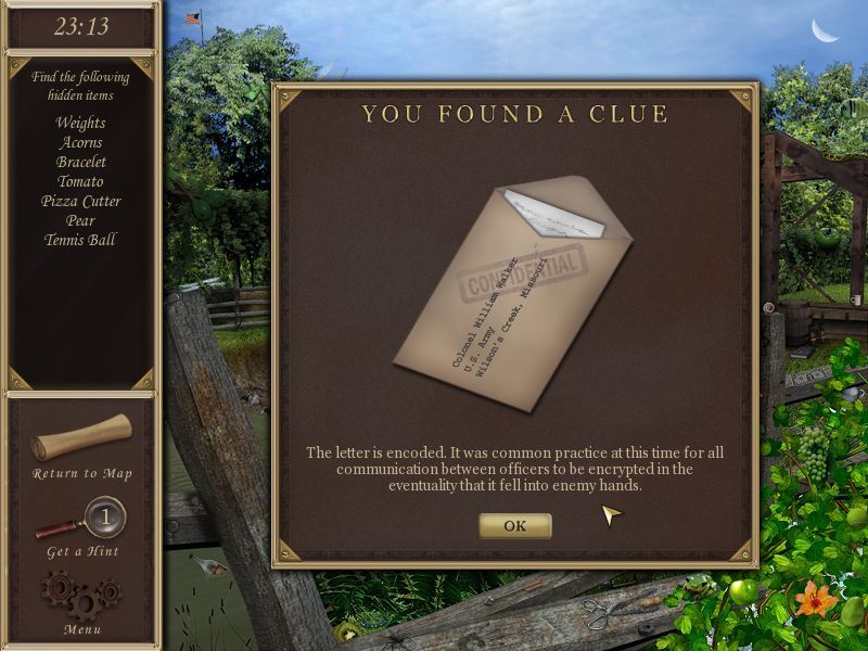 Hidden Mysteries: Civil War - Secrets of the North & South (Macintosh) screenshot: Found a clue