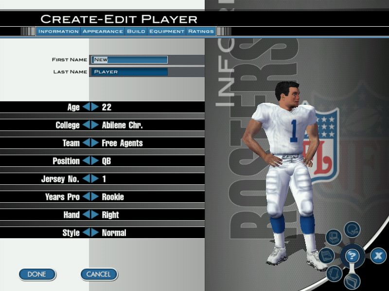 Madden NFL 2004 (Windows) screenshot: Creating a player