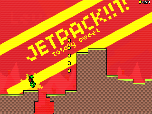 Give Up Robot 2 (Browser) screenshot: The game is quite enthusiastic about you discovering a jet pack.