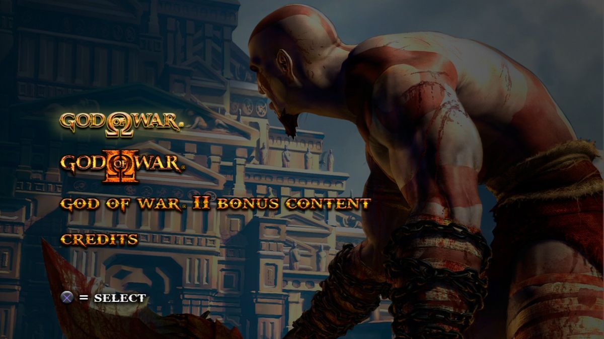 God of War Collection (PlayStation 3) screenshot: Main menu, GoW selected.