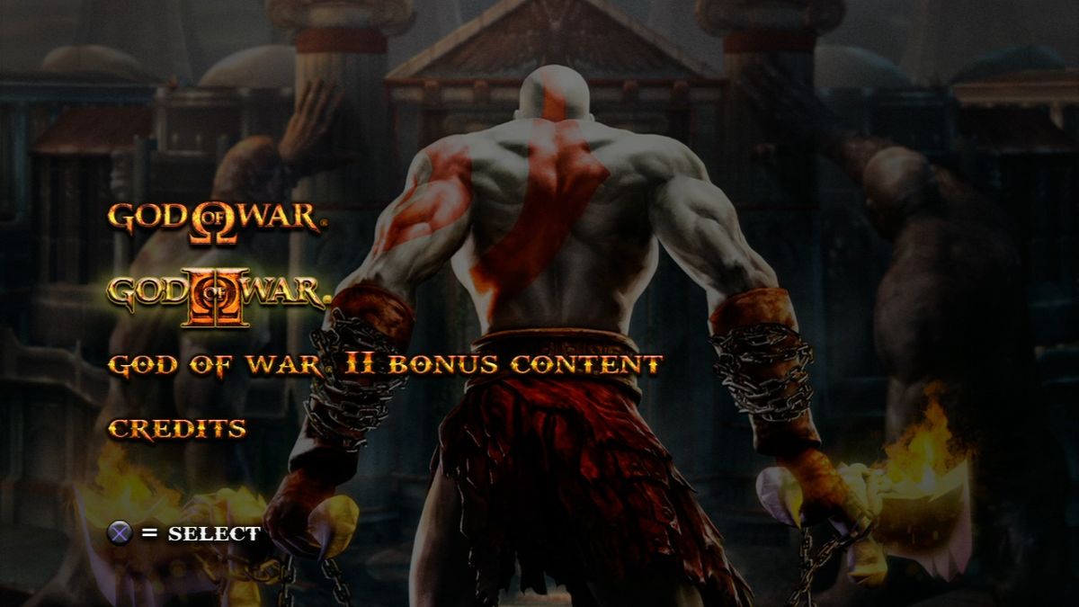 God of War Collection (PlayStation 3) screenshot: Main menu, GoW II selected.