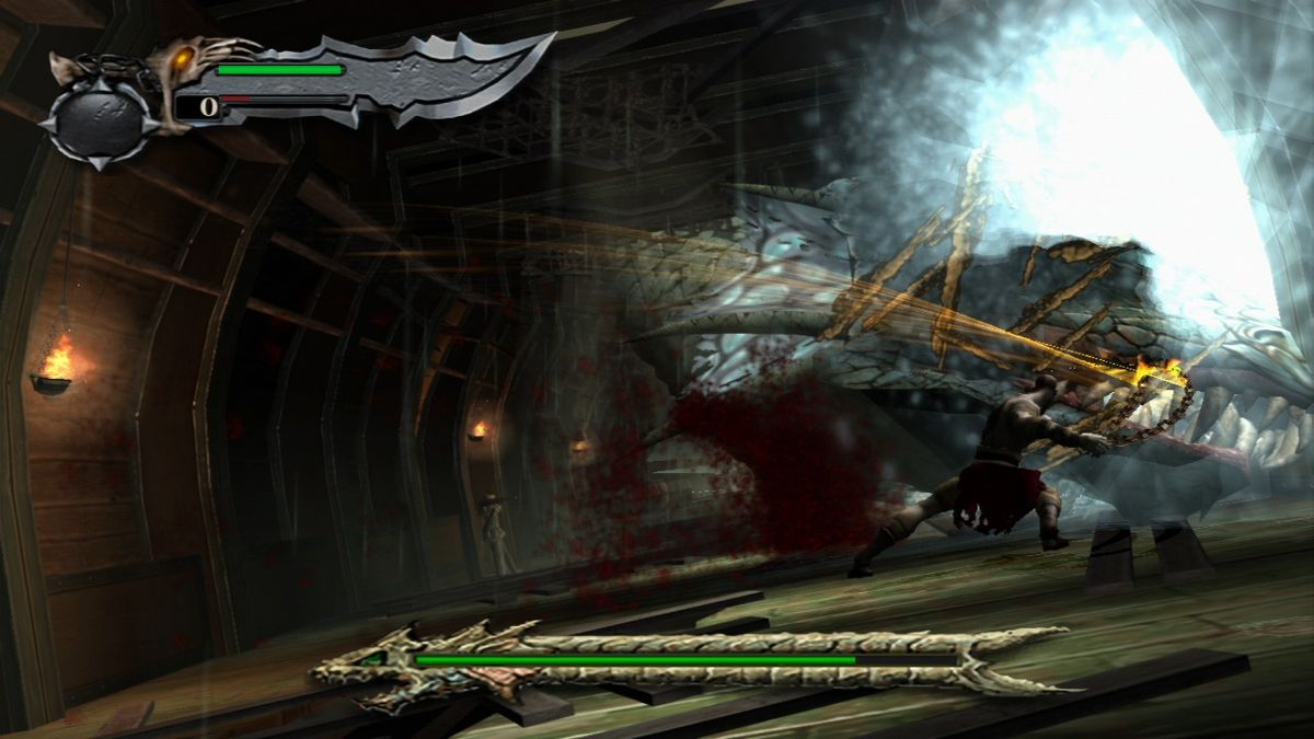 God of War (PlayStation 3) screenshot: Using quick-time events to shake the hydra a little.