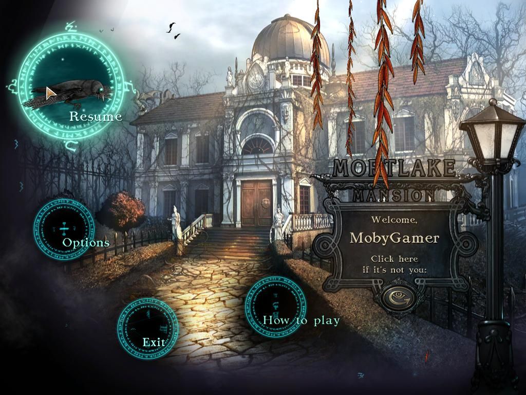 Mystery of Mortlake Mansion (Windows) screenshot: Main Menu - Clicking on any on of the selections will reveal an animated feature.