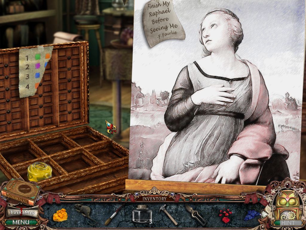 Victorian Mysteries: Woman in White (Macintosh) screenshot: Art Studio - painting mini puzzle