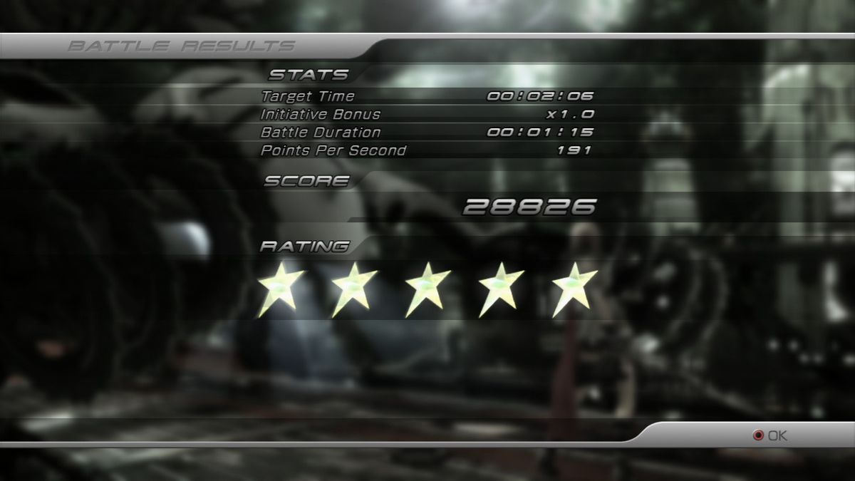 Final Fantasy XIII (PlayStation 3) screenshot: Battle results will depend on speed and the way you handle yourself during the fight which will bring you more or less experience points.