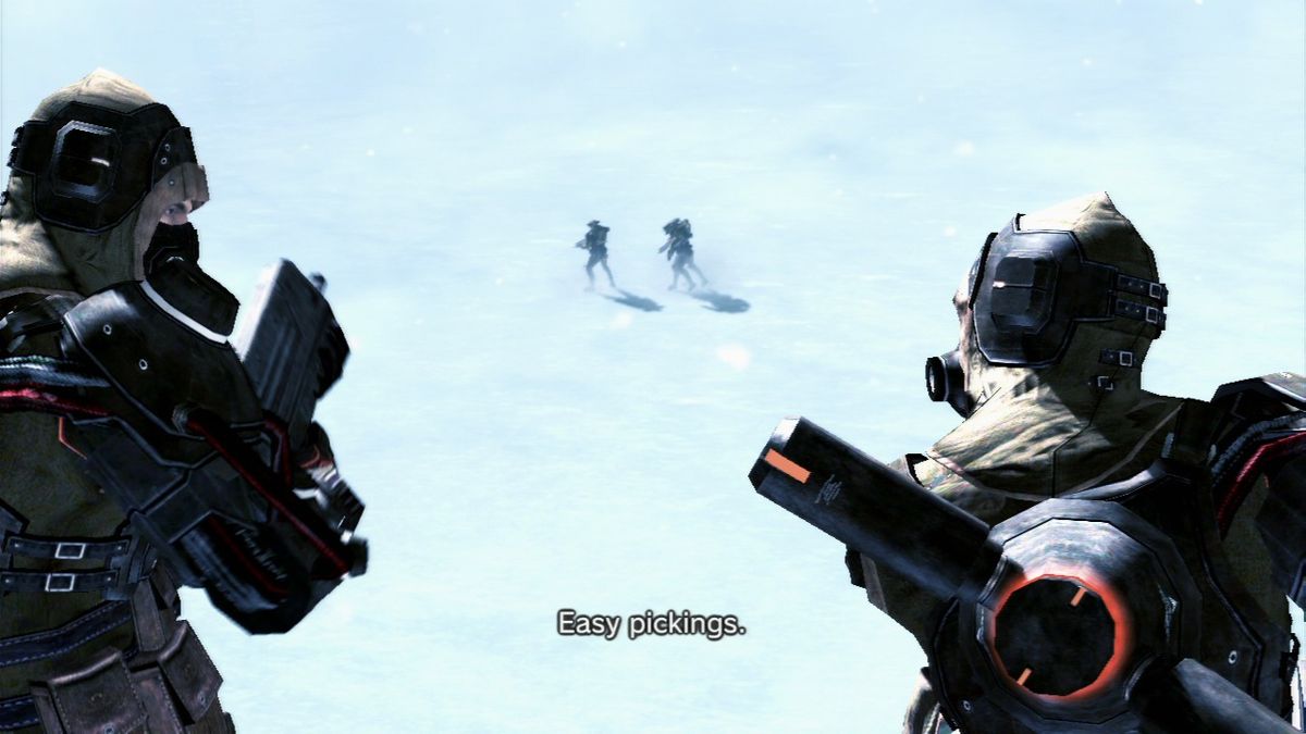 Lost Planet 2 (PlayStation 3) screenshot: Snow pirates think you're an easy target... they are wrong.